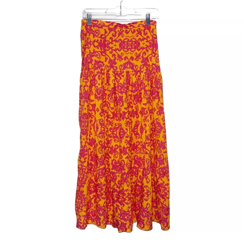 Anthropologie Orange and Pink Tiered Maxi Skirt